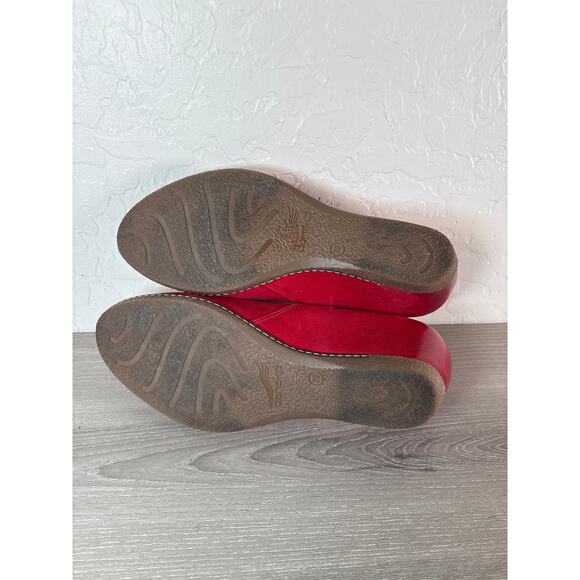 Dansko Loralie Shoes Womens 39 US 8 Mary Janes Wedge Red Burnished Leather Boho - Picture 8 of 9